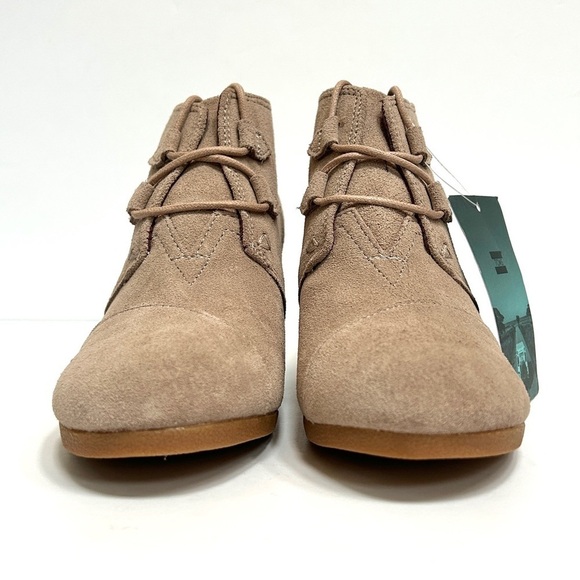 Toms Desert Wedge Lace Up Suede Ankle Boot Tan Brown Heel Shoe, Size 9 - Picture 6 of 16